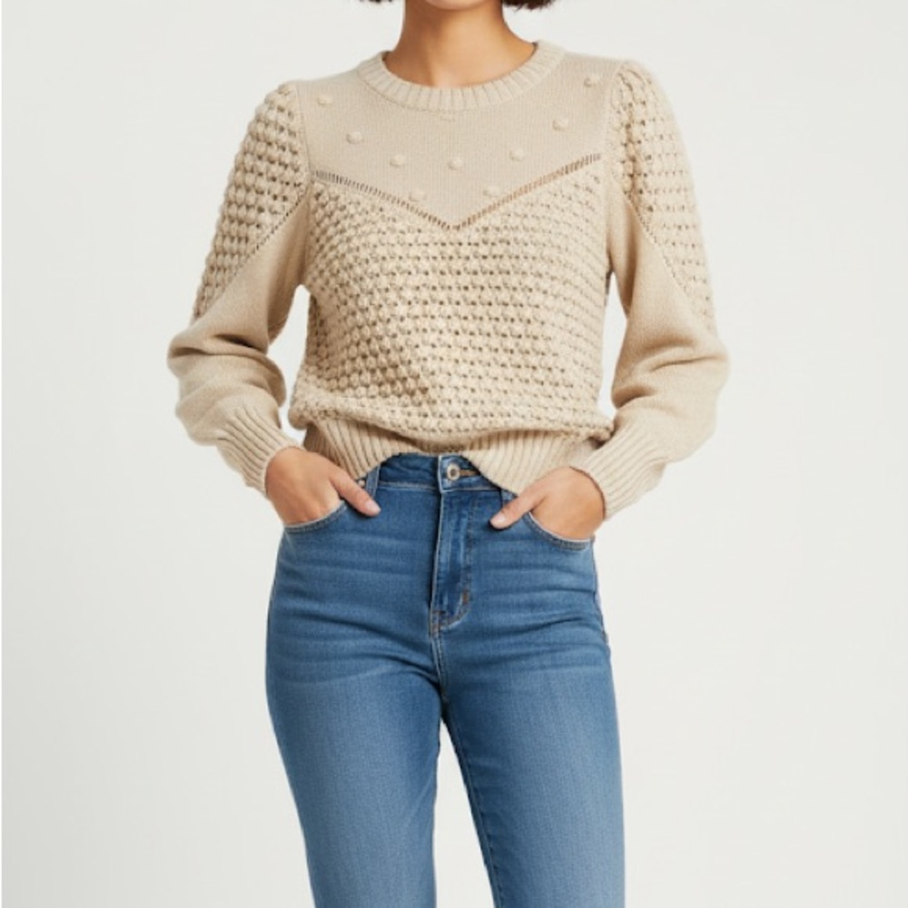 Lucky Brand Cream Textured Crew Neck Sweater